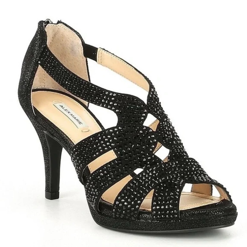Alex Marie Black Strappy Heels with Sparkle